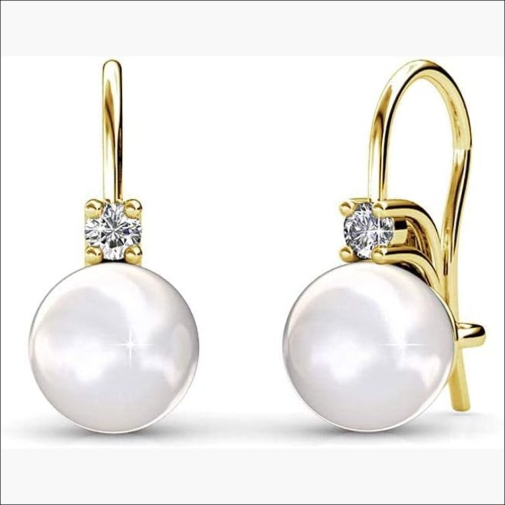 18k Gold-Plated Pearl Drop Earrings with Simulated Diamond Crystals